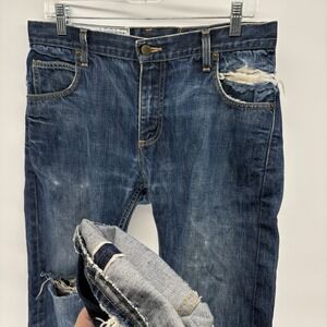 Billy Reid Selvedge Jeans  Distressed Whiskering Indigo Redline Grunge USA 32X27